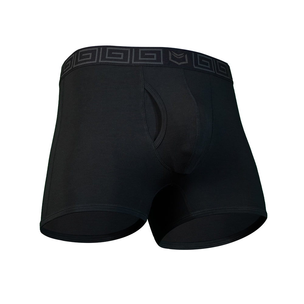 UFM Men's Bamboo Boxer Briefs - 9" Length With Adjustable Support Pouch (Gen 5 REG Support, Black) - View #4