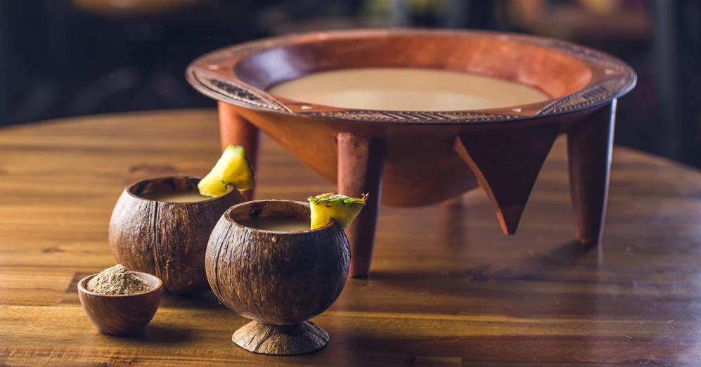 Photo of a bowl of kava and two cups