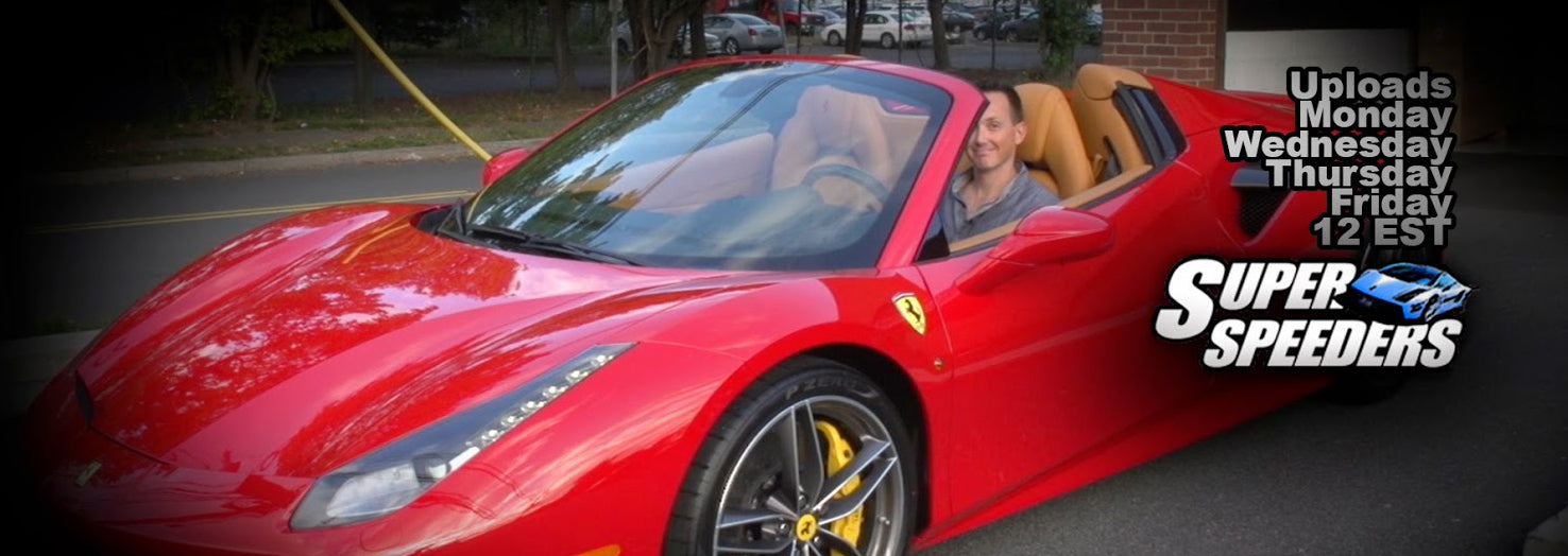 Rob from Super Speeders in a red Ferrari 