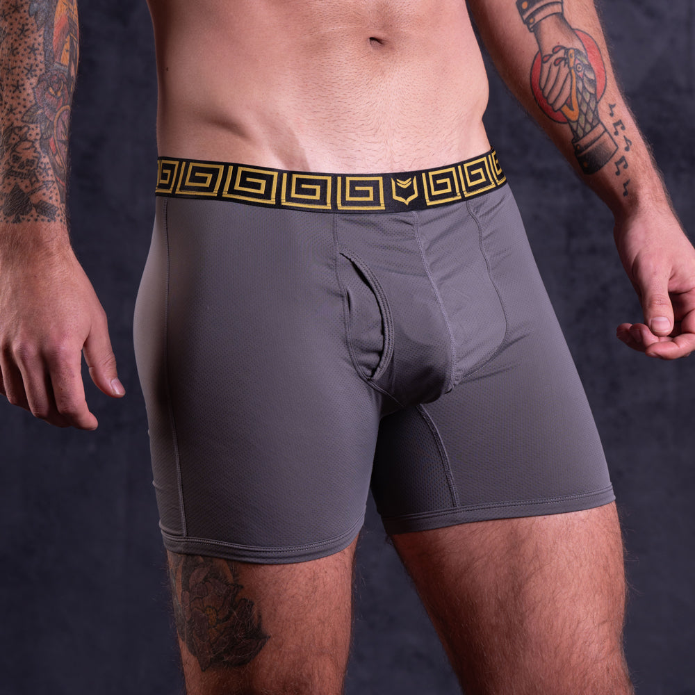 SHEATH 4.0 AirFlow Mesh Dual Pouch Boxer Brief - Gray & Gold