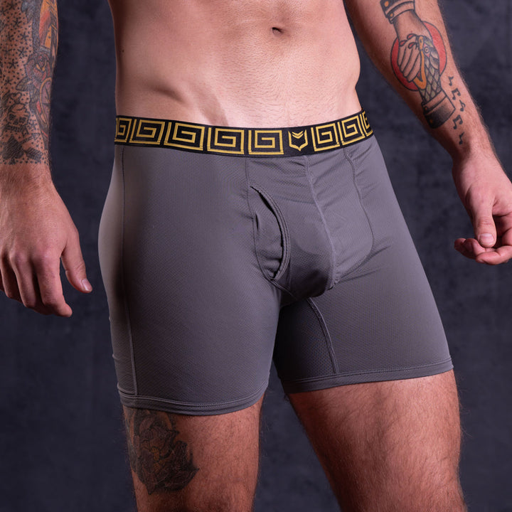 SHEATH 4.0 AirFlow Mesh Dual Pouch Boxer Brief - Gray & Gold