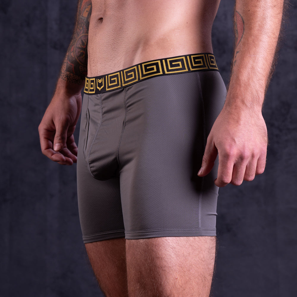 SHEATH 4.0 AirFlow Mesh Dual Pouch Boxer Brief - Gray & Gold