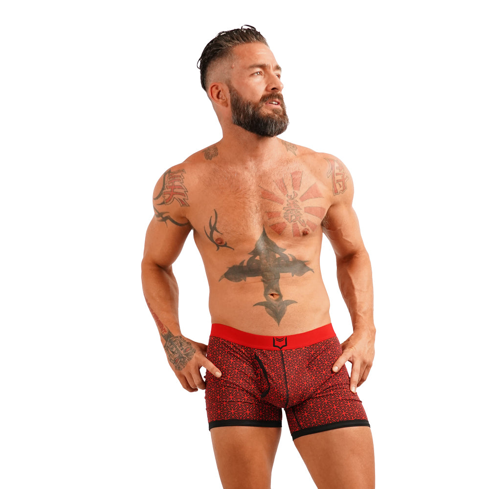 SHEATH 4.0 Dual Pouch Boxer Brief - Red & Black Flower of Life