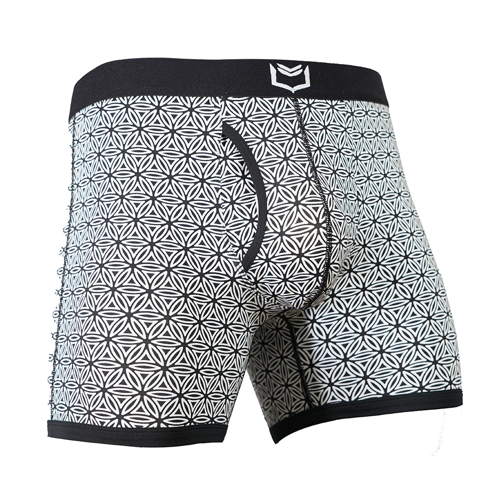 SHEATH 4.0 Dual Pouch Boxer Brief - Black & White Flower of Life