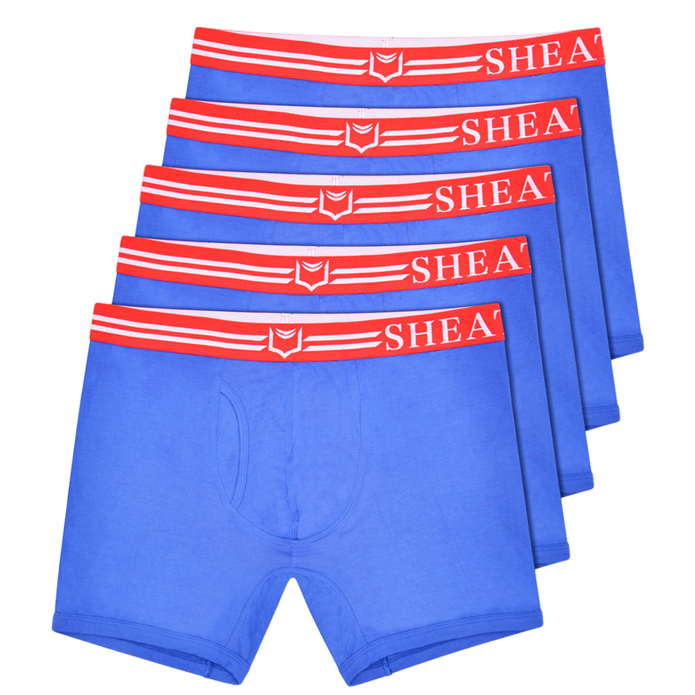 Set of 5 SHEATH 4.0 red, white and blue boxer briefs branded 'SHEATH' on a white background.#color_red-white-blue