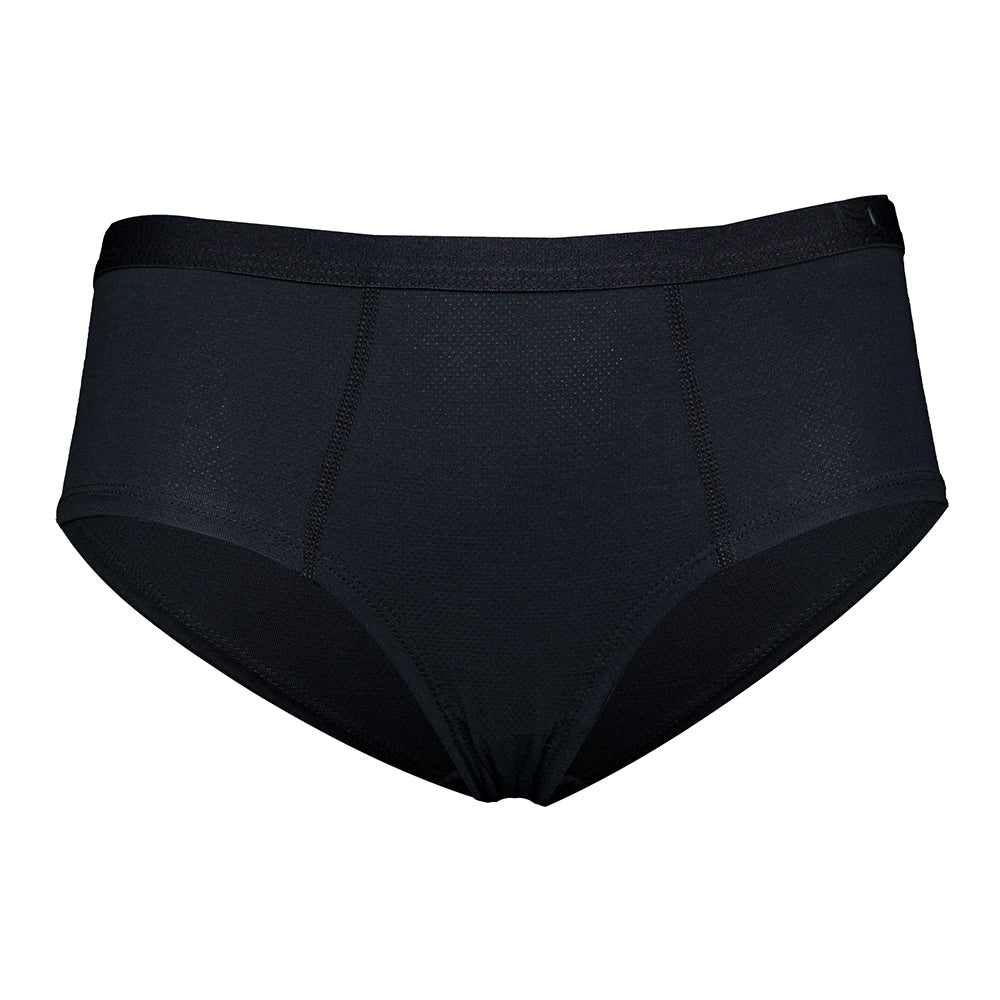 SHEATH Black cheeky boyshorts with breathable Bamboo AirFlow fabric, 100% cotton gusset, and a subtle branded waistband. front view