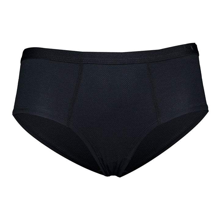 SHEATH Black cheeky boyshorts with breathable Bamboo AirFlow fabric, 100% cotton gusset, and a subtle branded waistband. front view