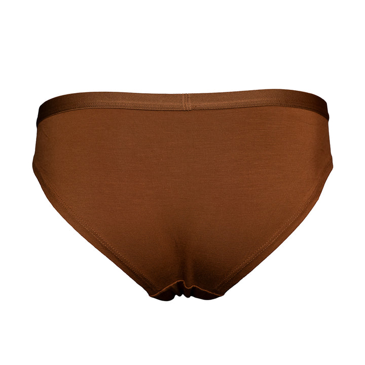 SHEATH brown-colored bamboo bikini briefs for women featuring breathable, moisture-wicking fabric and anti-chafing design for comfortable wear back view