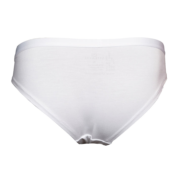 SHEATH white-colored bamboo bikini briefs for women featuring breathable, moisture-wicking fabric and anti-chafing design for comfortable wear back view