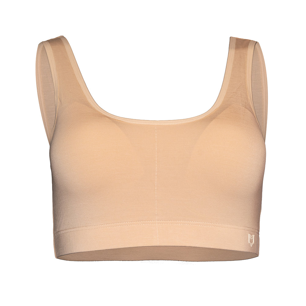 SHEATH Nude padded bralette made from breathable bamboo fabric, designed with supportive ergonomic fit and moisture-wicking properties for all-day comfort. front view