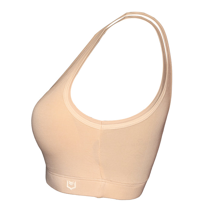 SHEATH Nude padded comfort bralette crafted from soft breathable bamboo fabric, featuring a supportive ergonomic design for all-day wear and moisture-wicking performance. side view