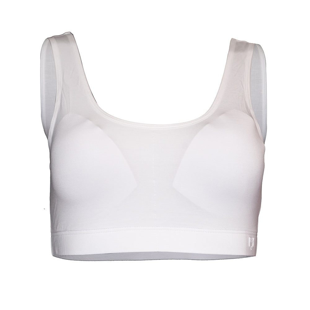 SHEATH White padded bralette made from breathable bamboo fabric, designed with supportive ergonomic fit and moisture-wicking properties for all-day comfort. front view
