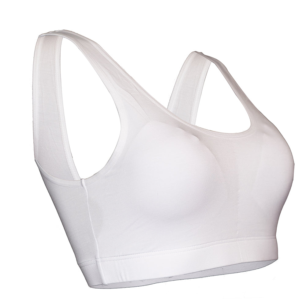 SHEATH White padded comfort bralette made with breathable bamboo fabric, featuring a supportive ergonomic design and moisture-wicking properties for all-day wear. right angle view