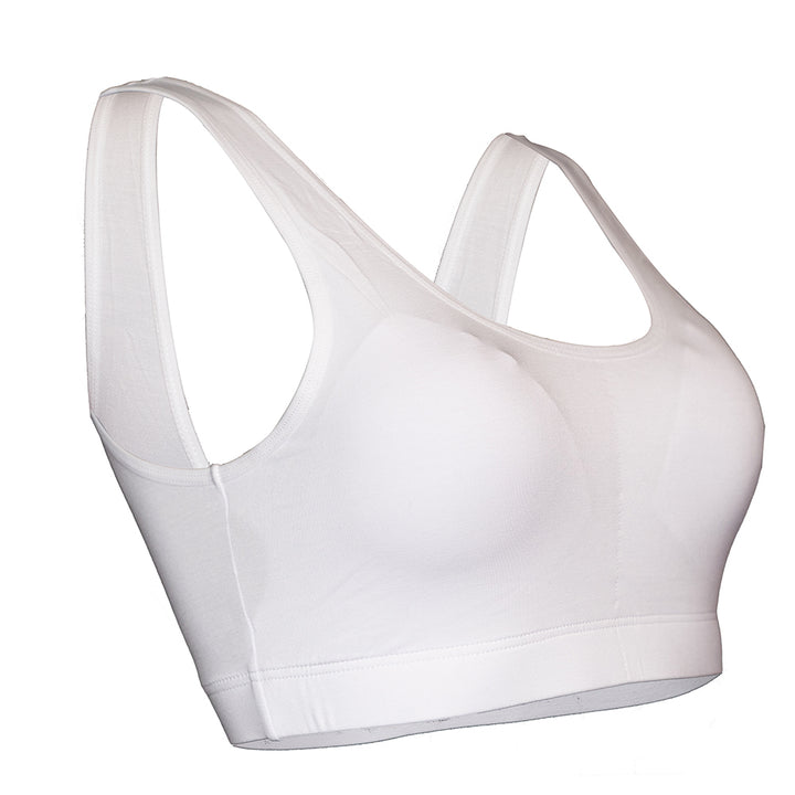 SHEATH White padded comfort bralette made with breathable bamboo fabric, featuring a supportive ergonomic design and moisture-wicking properties for all-day wear. right angle view