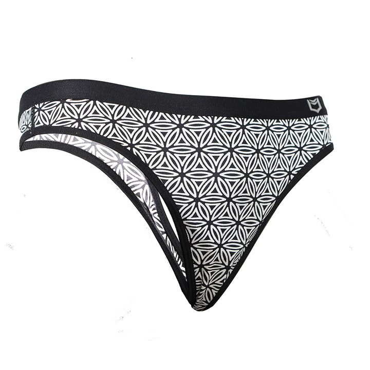 SHEATH Women's Thong - Black & White Flower of Life Print