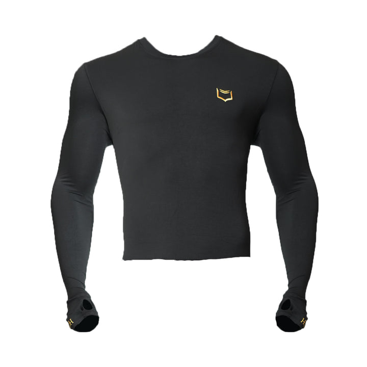 SHEATH Baselayer Top With Golden Heat Print Logo On Lapel and Cuffs - Black