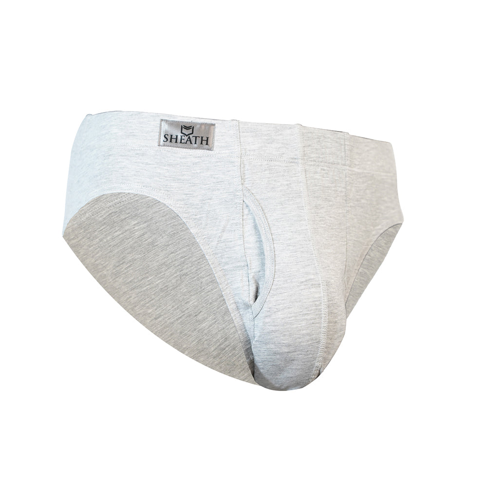 SHEATH BAMBOO DUAL POUCH EUROPEAN CUT BRIEF - HEATHER GRAY