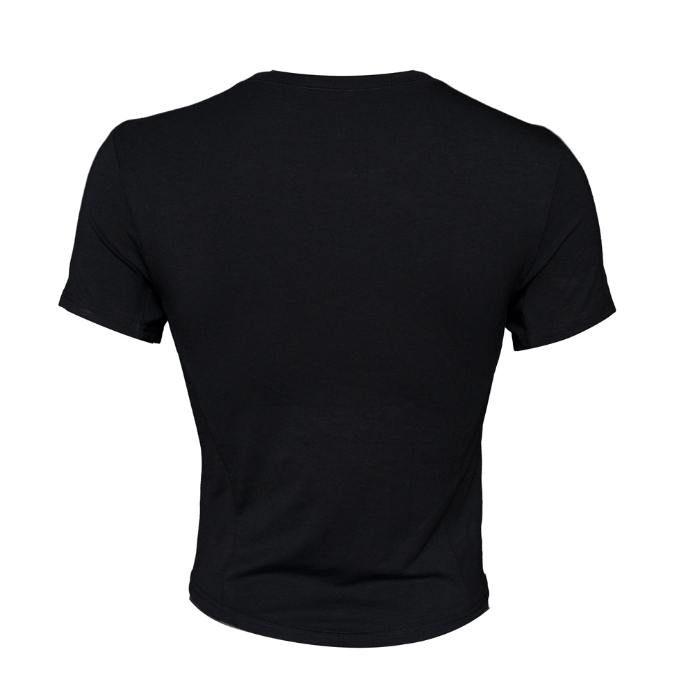 SHEATH Black bamboo workout t-shirt for women designed for breathable comfort and durability. back view