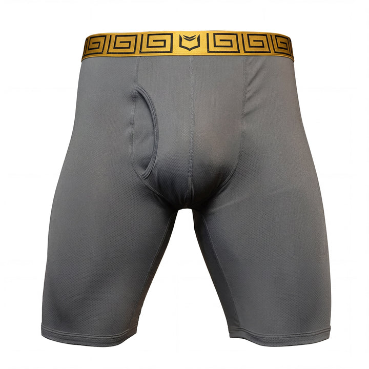 SHEATH V AirFlow Mesh Dual Pouch Boxer Brief - Gray & Gold#color_gray-gold