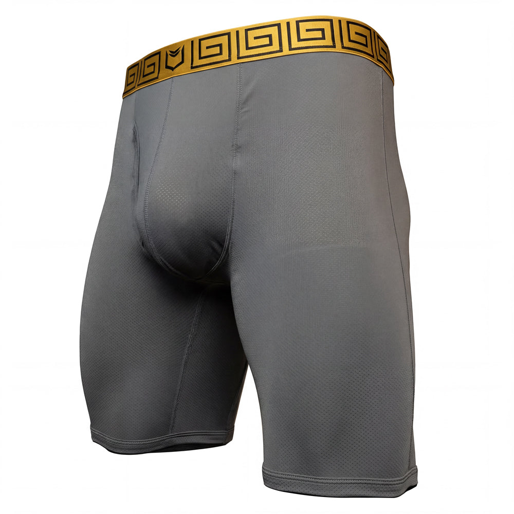 SHEATH V AirFlow Mesh Dual Pouch Boxer Brief - Gray & Gold#color_gray-gold