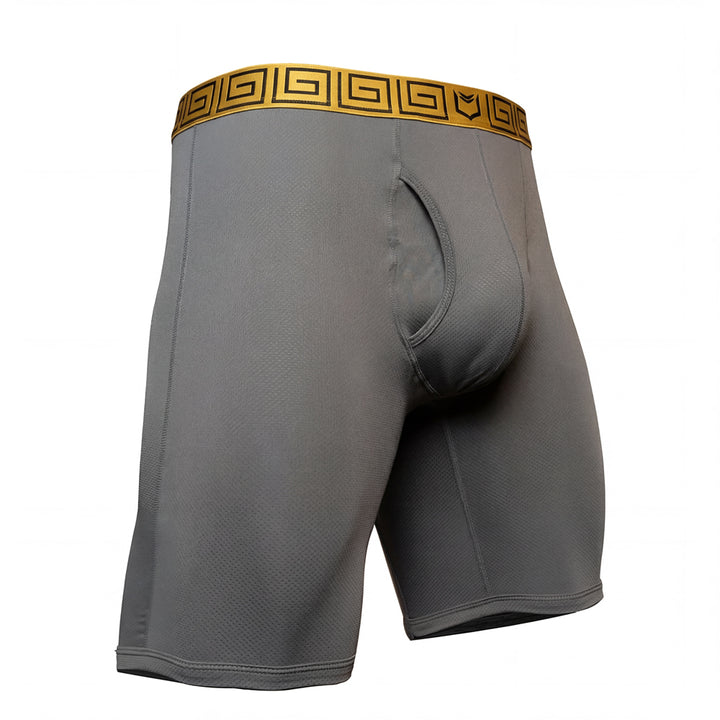 SHEATH V AirFlow Mesh Dual Pouch Boxer Brief - Gray & Gold#color_gray-gold