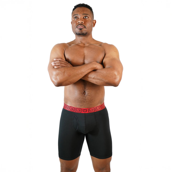 SHEATH V Sports Performance Dual Pouch Boxer Brief - Black & Red