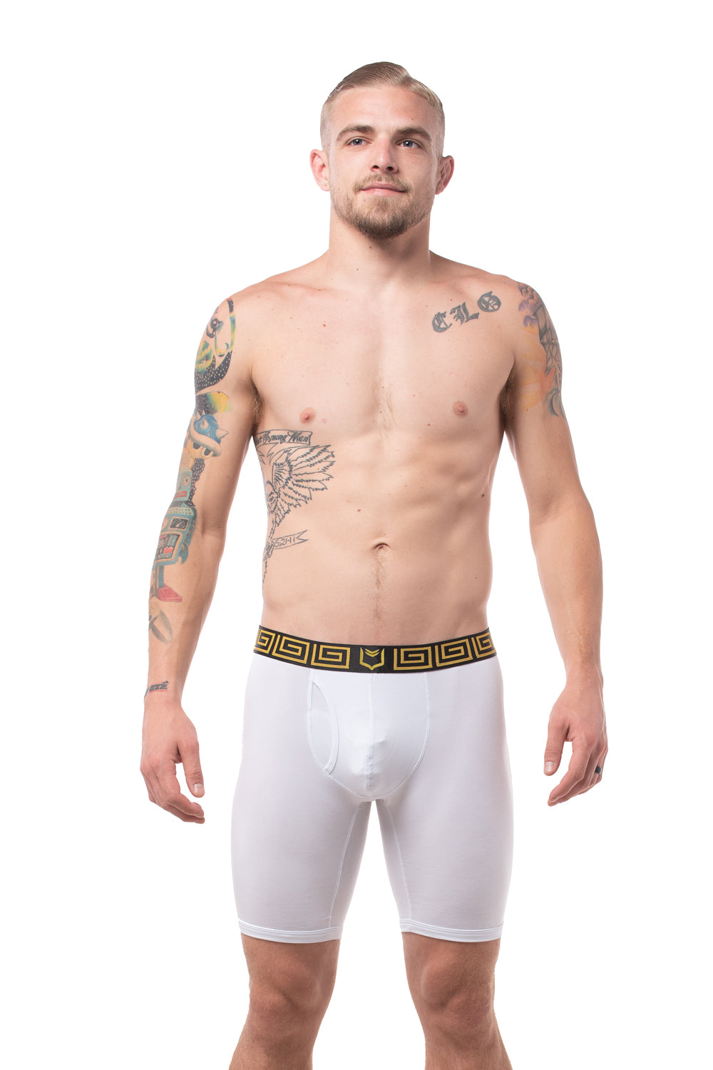 SHEATH V Sports Performance Dual Pouch Boxer Brief - White & Gold