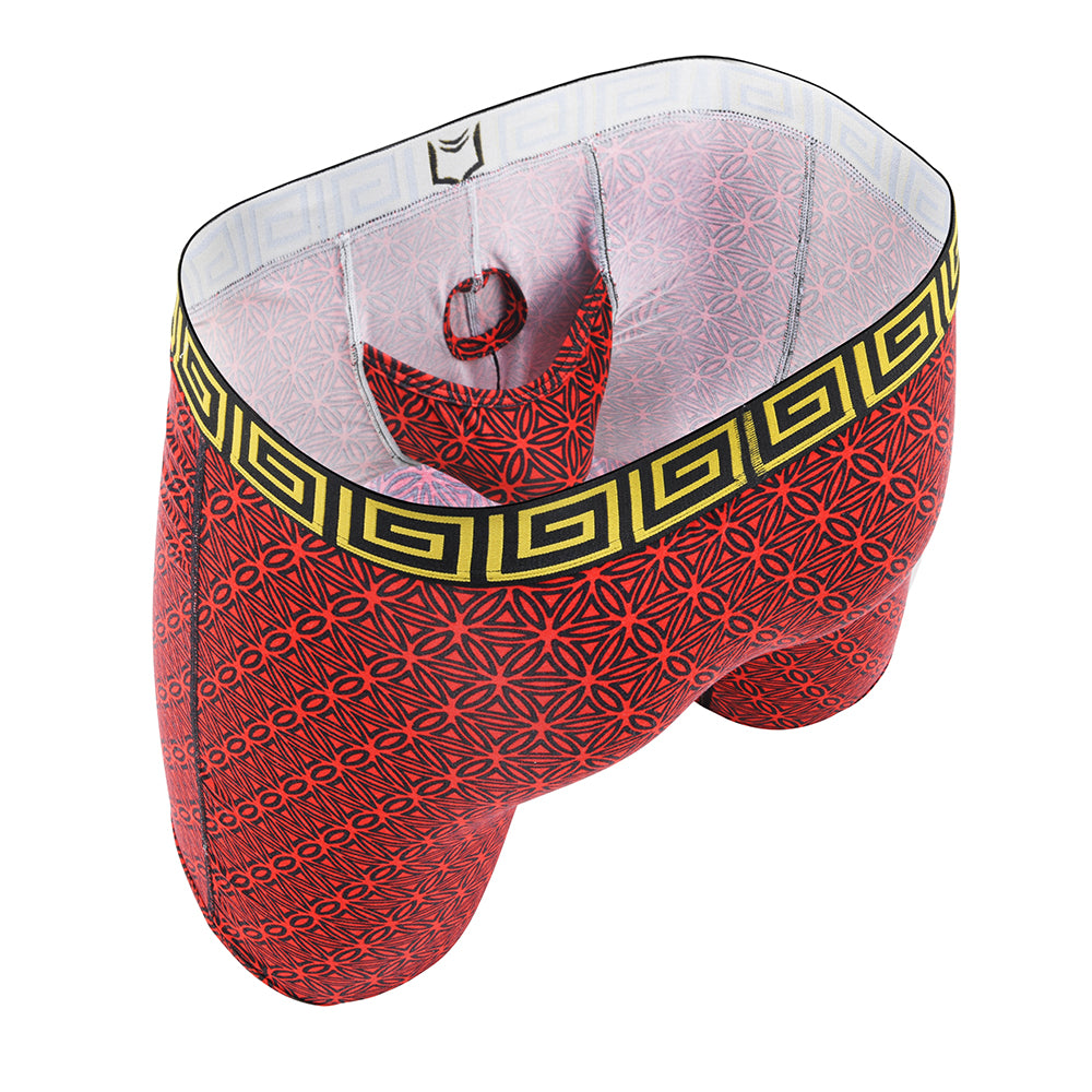 SHEATH V 8" Sports Performance Dual Pouch Boxer Brief - Red Flower of Life#color_red-flower-of-life