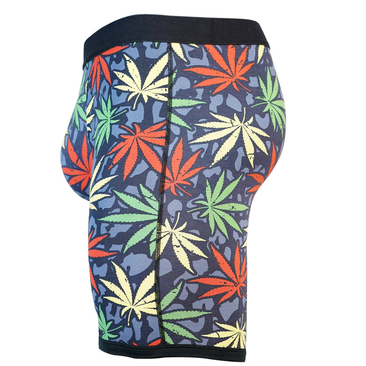 SHEATH V 8" Sports Performance Dual Pouch Boxer Brief - Sweet Leaf Pattern