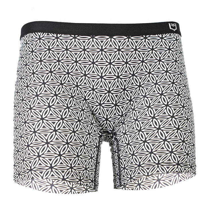 SHEATH Women's Long Leg Boxer Brief - Black & White Flower of Life