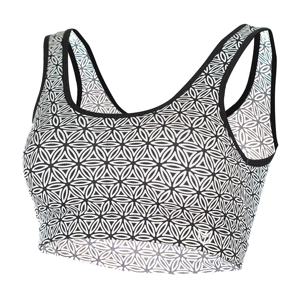 SHEATH Padded Comfort Bralette - Black & White Flower of Life Print