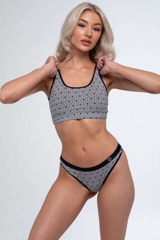 SHEATH Padded Comfort Bralette - Black & White Flower of Life Print