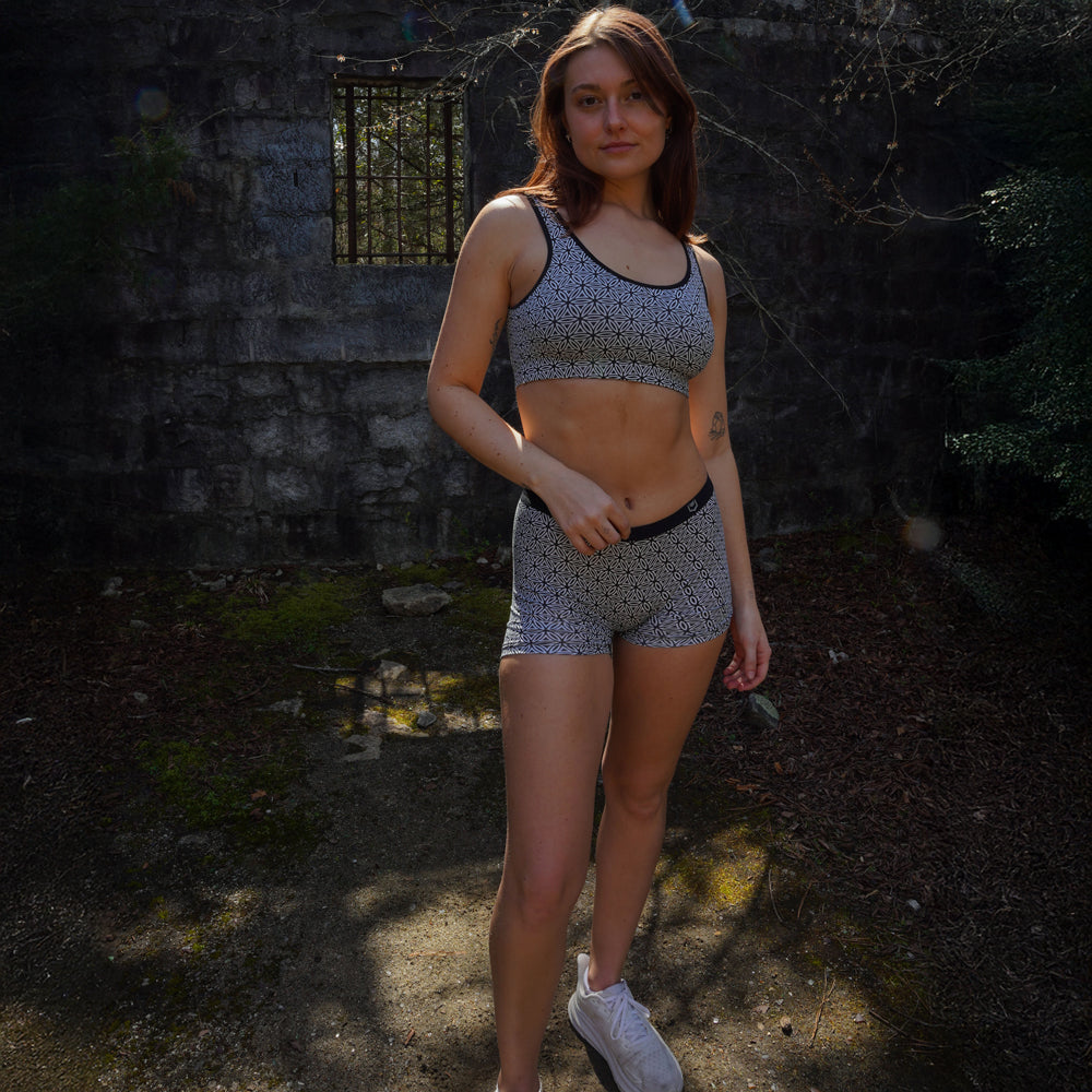 SHEATH Padded Comfort Bralette - Black & White Flower of Life Print