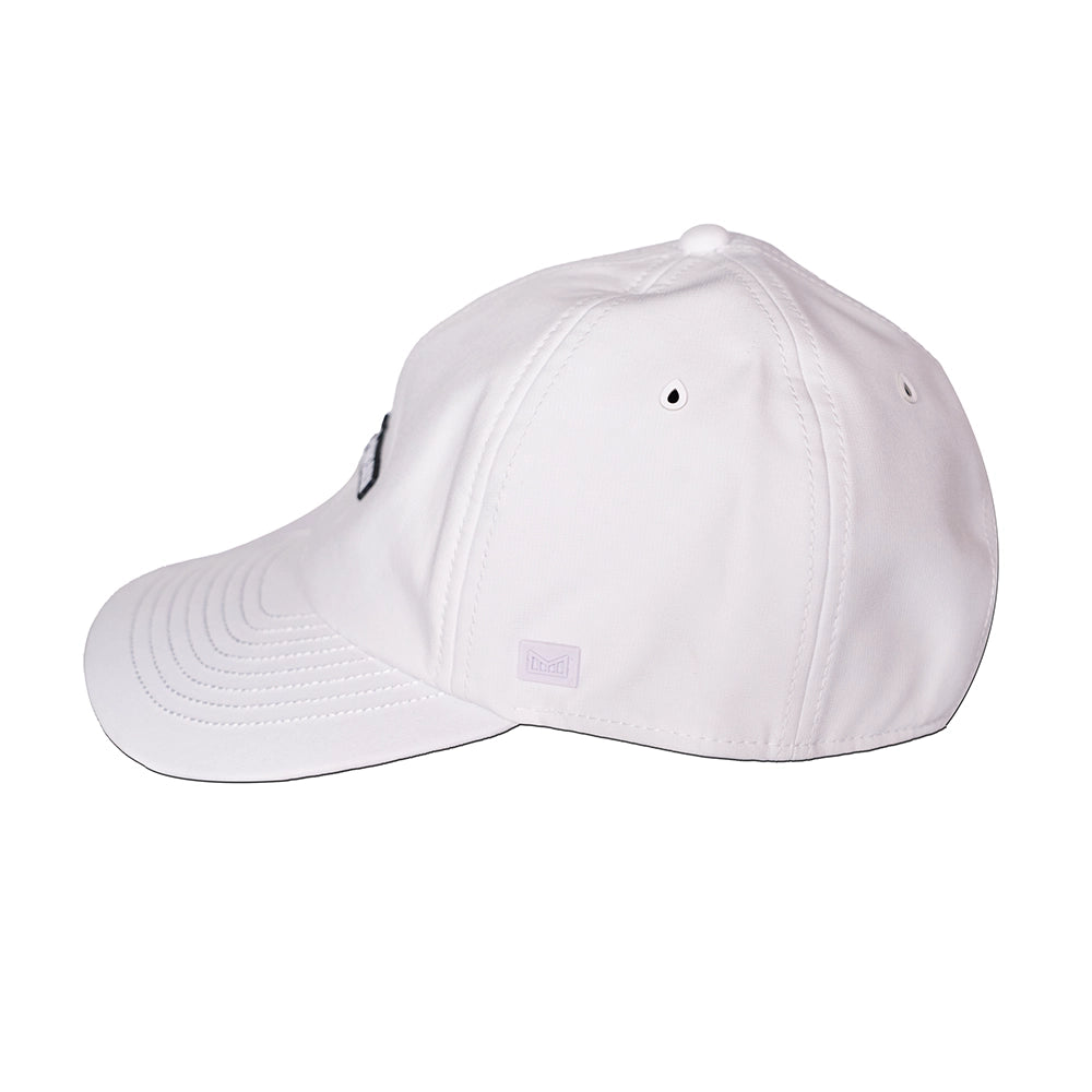 Left side of white cap melin hydro legend stealth cap on a white background#color_white