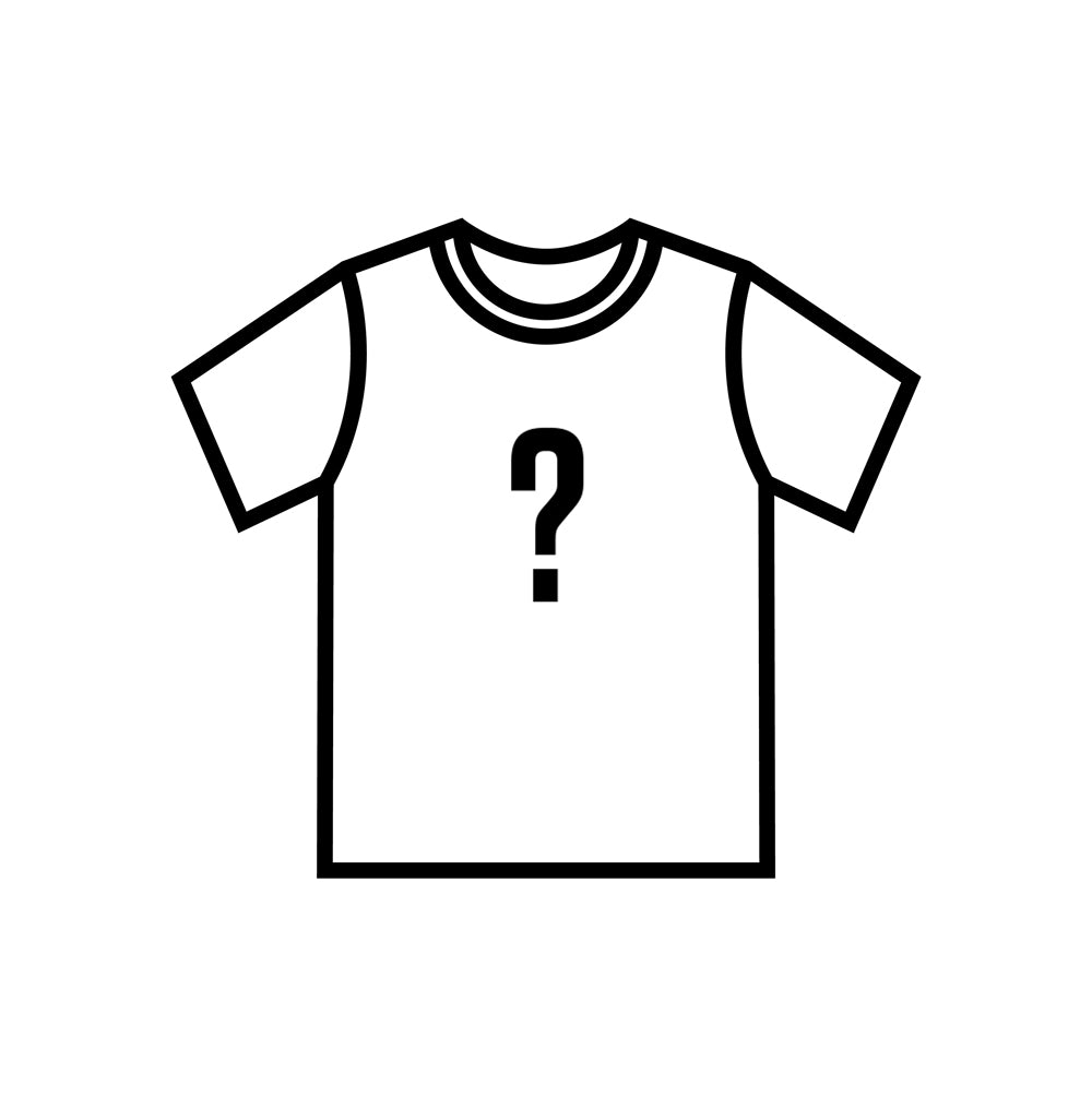 SHEATH Minimalist black and white graphic of a short-sleeve t-shirt featuring a central question mark design, representing a mystery theme